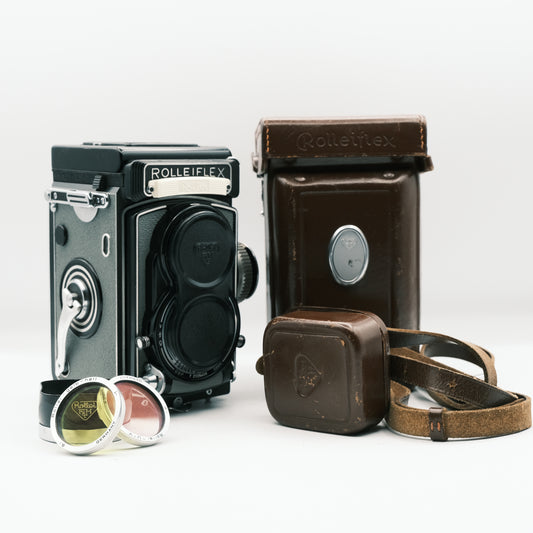 Rolleiflex T Gray Zeiss Tessar Optics 75mm f3.5 and Adapter Set 16 - 4x4